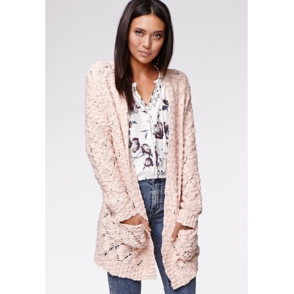 Kendall & Kylie Peach Pointelle Stitch Cardigan
